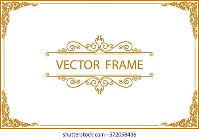 Gold photo frame with corner thailand line floral for picture, Vector design decoration pattern style.frame border design is pattern Thai style