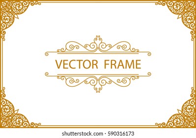 Gold photo frame with corner thailand line floral for picture, Vector design decoration pattern style. wood frame border design is patterned Thai style