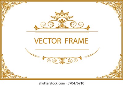 Gold photo frame with corner thailand line floral for picture, Vector design decoration pattern style.