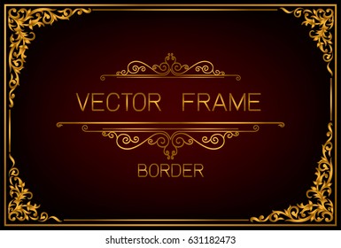 Gold photo frame with corner thailand line floral for picture, Vector design decoration pattern style.frame border design is pattern Thai style