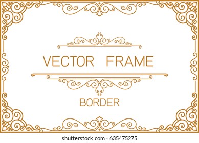 Gold photo frame with corner thailand line floral for picture, Vector design decoration pattern style.frame border design is pattern Thai style