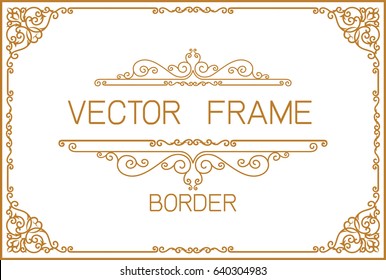 Gold photo frame with corner thailand line floral for picture, Vector design decoration pattern style.frame border design is pattern Thai style