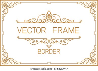 Gold photo frame with corner thailand line floral for picture, Vector design decoration pattern style.frame border design is pattern 