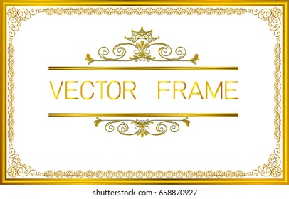 Gold photo frame with corner thailand line floral for picture, Vector design decoration pattern style.frame border design is pattern Thai style