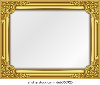 Gold photo frame with corner thailand line floral for picture, Vector design decoration pattern style.frame border design is pattern Thai style