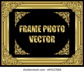 Gold photo frame with corner thailand line floral for picture, Vector design decoration pattern style.frame border design is pattern Thai style