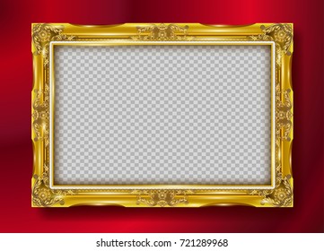 Gold photo frame with corner thailand line floral for picture, Vector design decoration pattern style.frame border design is pattern Thai style