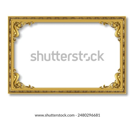 Gold photo frame with corner Thailand line floral for picture, Vector design decoration