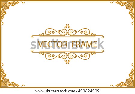 Gold photo frame with corner Thailand line floral for picture, Vector design decoration pattern style. frame border design is pattern Thai style, Single Frame