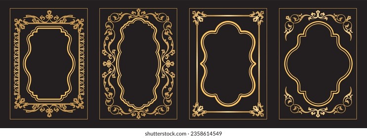 Gold photo frame for picture. Set of Decorative vintage frames and borders set. Vector design, border design