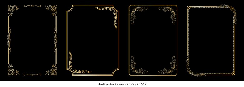 Gold photo frame for picture. Set of Decorative vintage frames and borders set, , Vector design decoration pattern style.