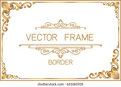 Gold photo frame with Thai style border, line corners. Decoration wood style vector design pattern floral for picture frame.