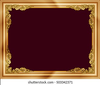 Gold photo frames with corner thailand line floral for picture, Vector frame design decoration pattern style. wood border design is patterned Thai style