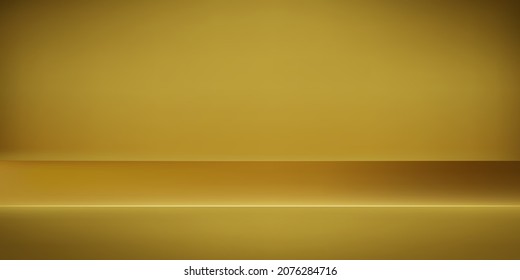 Gold photo studio background design. Empty podium for banner or product presentation. Vector illustration
