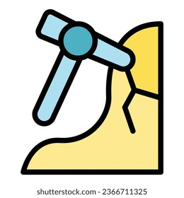 Vector de contorno del icono del selector de oro. Mina de oro. Color plano del minador del carro