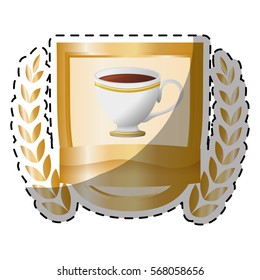Gold picture coffee cup with wheat image, vector illustration