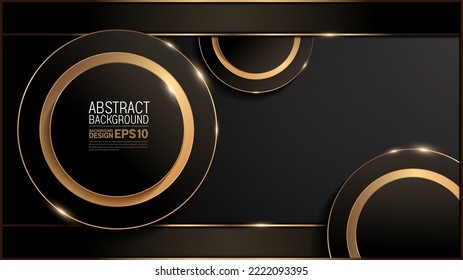 gold picture frame, curve line on black luxury background, vintage classic image abstract, overlap layer shadow gradients space composition, for banner, template design