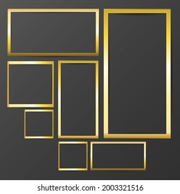 Gold picture frame layout set , realistic vertical picture frame, picture black background. illustration Vector EPS 10