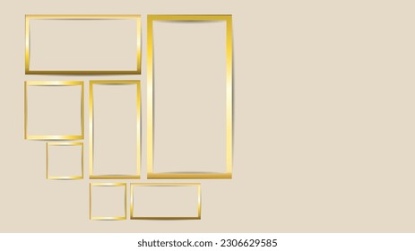 Gold picture frame layout set , realistic vertical picture frame, picture frame mockup template isolated white background. illustration Vector EPS 10