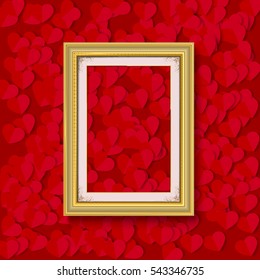 gold picture frame on red heart background
