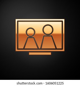 Gold Picture frame on table icon isolated on black background.  Vector Illustration