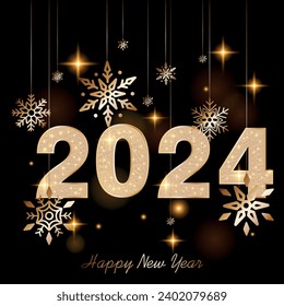 gold pictures with glitter on the theme of new year and Christmas. vector illustration