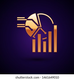 Gold Pie chart infographic icon isolated on dark blue background. Diagram chart sign.   Vector Illustration