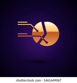 Gold Pie chart infographic icon isolated on dark blue background. Diagram chart sign.   Vector Illustration