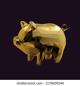 Gold Pig Low Poly Vector 3D Rendering