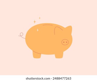 Gold piggy bank. Flat vector illustration in simple style. Investment literacy and personal budget concept