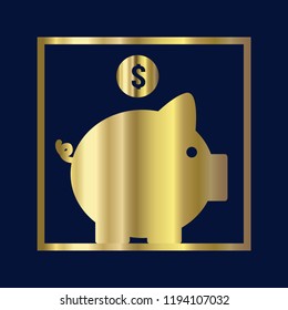 Gold piggy bank on a blue background. And coin vector The concept of saving money for the future, Vector and illustration, EPS 10