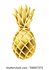 Gold pineapple in 3d styles. Realistic vector illustration.