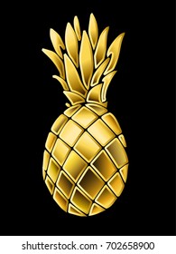 Gold pineapple in 3d styles. Realistic vector illustration.