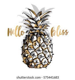 Gold Pineapple fruit on a white background. Vector illustration.