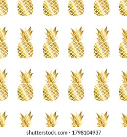 Gold pineapple on colored background. Seamless pattern in vector. Fruit illustration