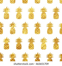 Gold pineapple seamless pattern on white background vector illustration