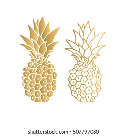 Gold pineapple. Vector illustration. Isolated.