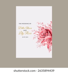 Gold pink invite wedding card design vector. Invitation design for wedding invitation card, , beauty flower Image frame,with black  art decoration. Water color frame design. vector illustration.
