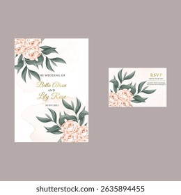Gold pink invite wedding card design vector. Invitation design for wedding invitation card, , beauty flower Image frame,with black  art decoration. Water color frame design. vector illustration.