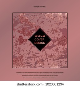 Gold Pink Metallic glossy texture. Abstract shiny Rose quartz pattern. Luxury sparkling background. Trendy template for holiday designs, party, birthday, wedding, invitation, Valentine s day
