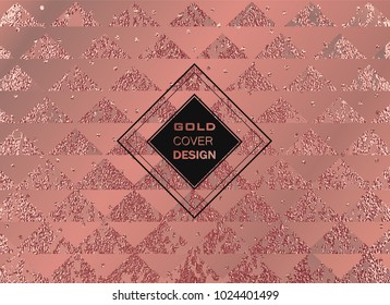 Gold Pink Metallic glossy texture. Abstract shiny Rose quartz pattern. Luxury sparkling background. Trendy template for holiday designs, party, birthday, wedding, invitation, Valentine s day