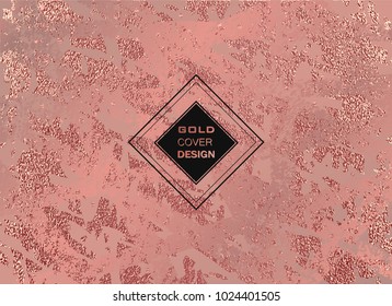 Gold Pink Metallic glossy texture. Abstract shiny Rose quartz pattern. Luxury sparkling background. Trendy template for holiday designs, party, birthday, wedding, invitation, Valentine s day