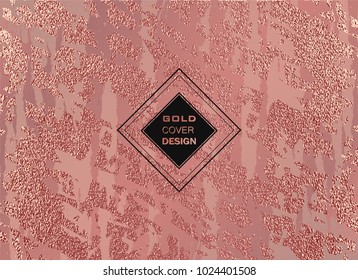 Gold Pink Metallic glossy texture. Abstract shiny Rose quartz pattern. Luxury sparkling background. Trendy template for holiday designs, party, birthday, wedding, invitation, Valentine s day