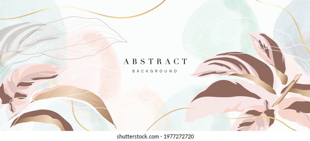 Gold and pink tropical leaves background vector. Luxury wall paper design with rose gold Pinstripe or Calathea Ornata plant. Botanical and watercolor texture. vector illustration.