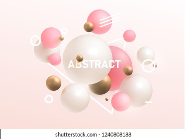 Gold, pink and white 3D balls. Vector illustration. Abstract modern design. eps 10