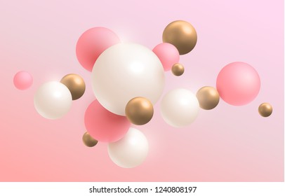 Gold, pink and white 3D balls. Vector illustration. Abstract modern design. eps 10