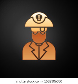 Gold Pirate captain icon isolated on black background.  Vector Illustration