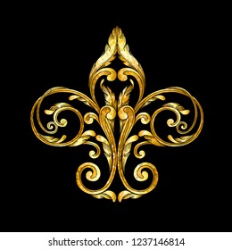gold pixel baroque ornament on black 