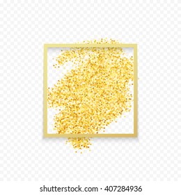 Gold placer glitters. Metal handful  dust sand. 