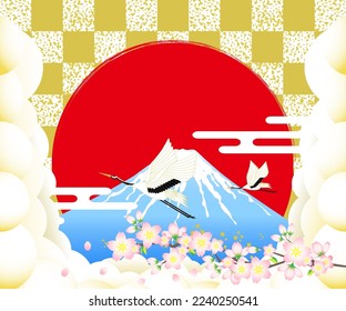 gold plaid background and
Background material of Mt. Fuji, cranes and cherry blossoms that can be seen between the clouds.